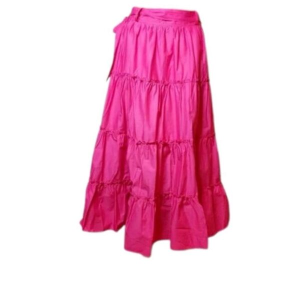 Jason Wu  Hot Pink Cotton teired ruffle belted maxi skirt Size M / NWOT - Picture 1 of 4